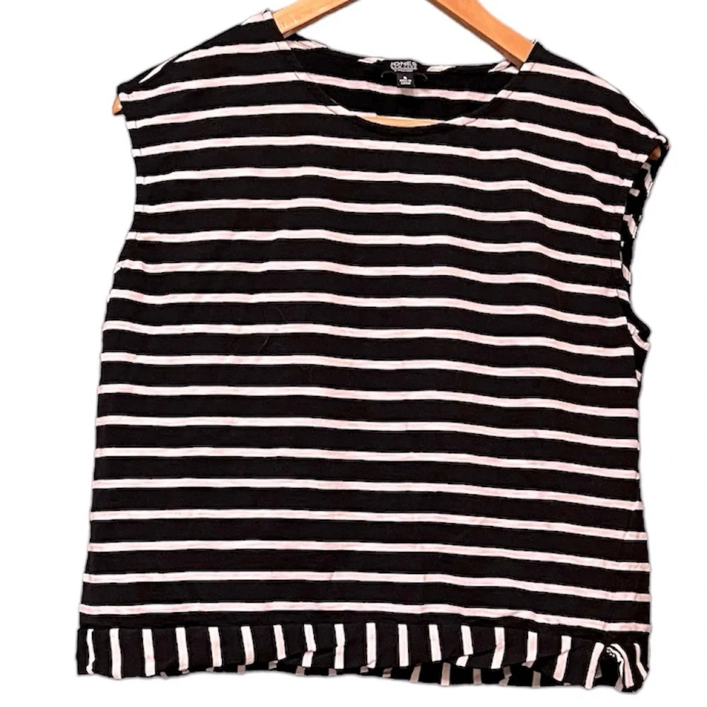 Jones New York Black White Striped Sleeveless Top Classic Workwear, size Small